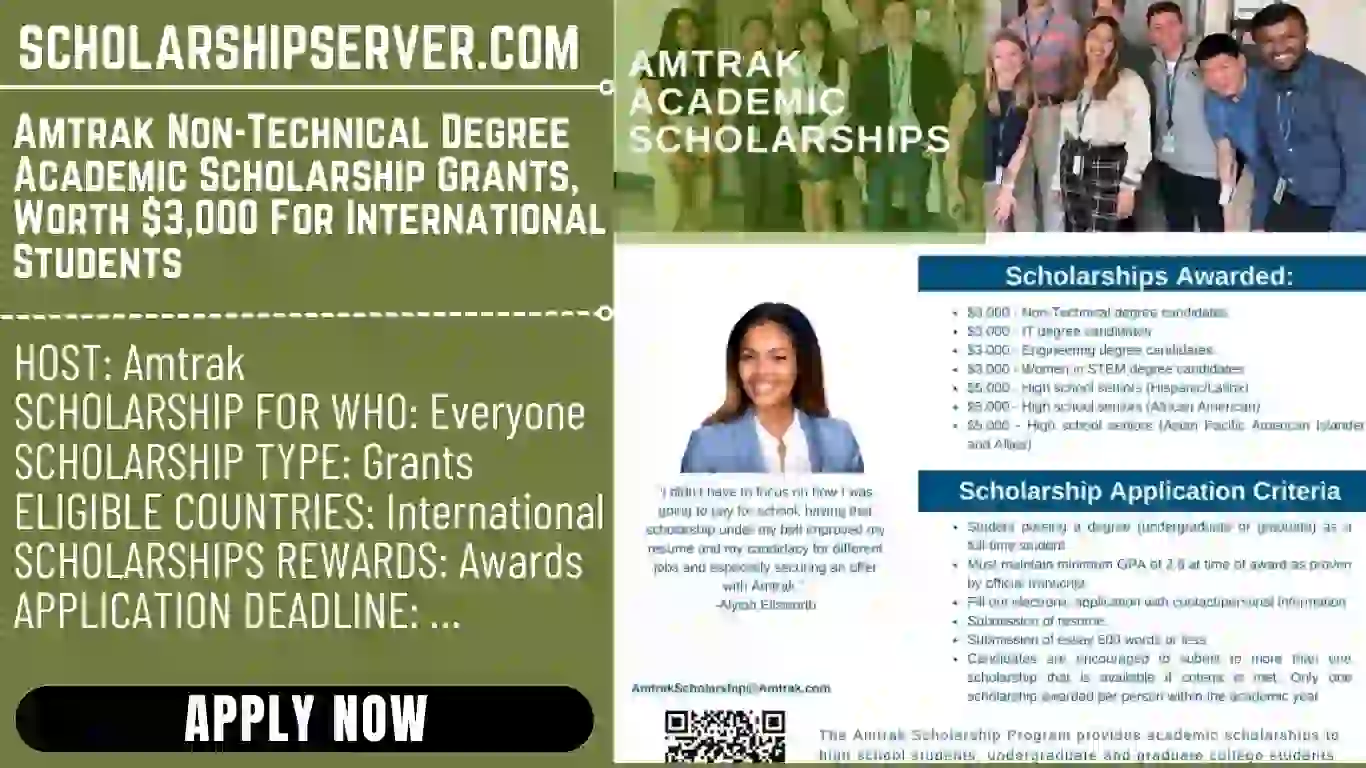 Amtrak Non-Technical Degree Academic Scholarship Grants, Worth $3,000 For International Students