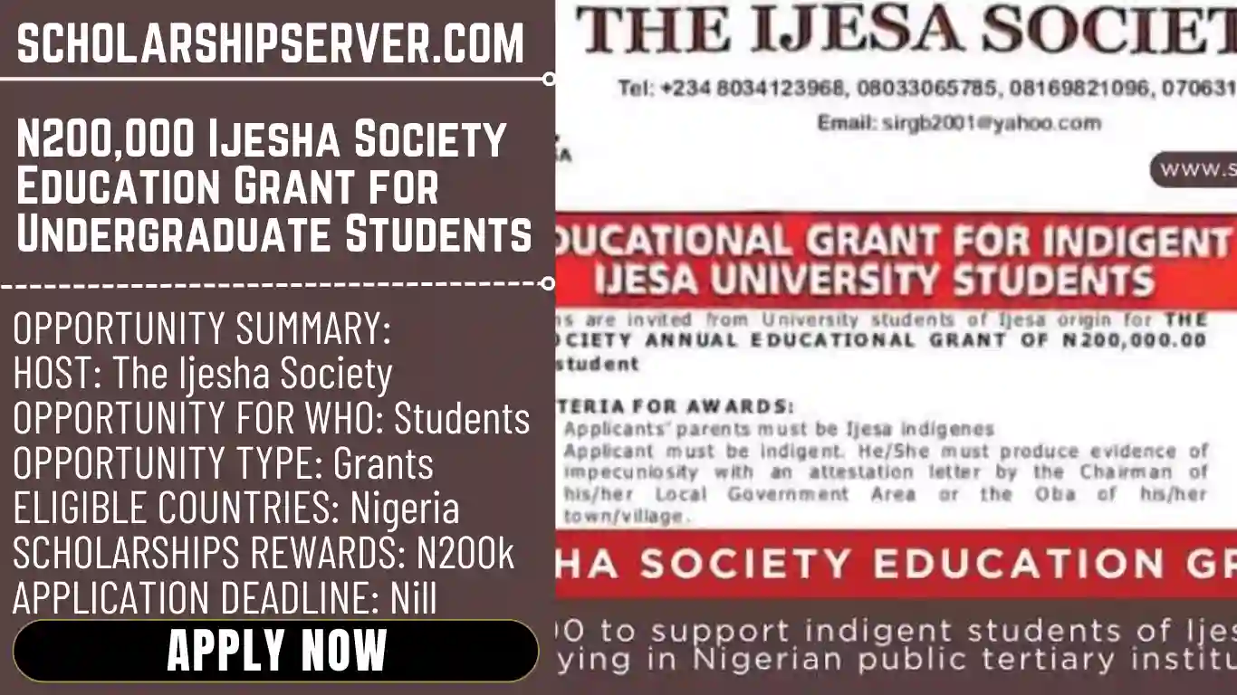 N200000 Ijesha Society Education Grant for Undergraduate Students